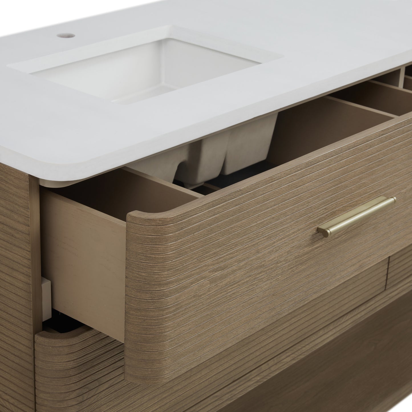 James Martin Lucian 72" Double Vanity, Pebble Oak w/ 3 CM Top - Luxe Bathroom Vanities