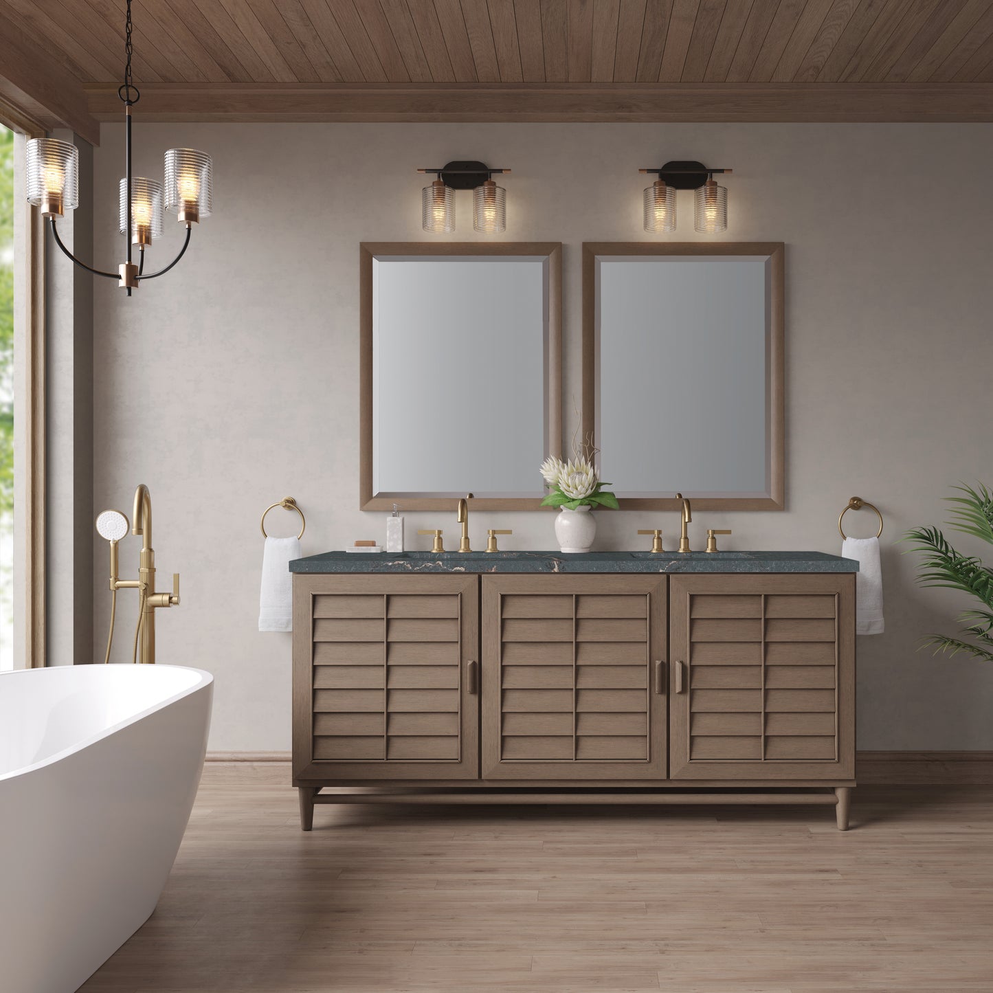 James Martin Portland 72" Double Vanity Whitewashed Walnut with 3 CM Countertop & FreePower Wireless Charger