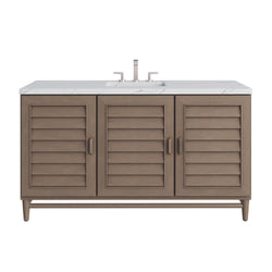 James Martin Portland 60" Single Vanity Whitewashed Walnut with 3 CM Countertop & FreePower Wireless Charger