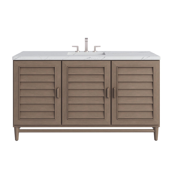 James Martin Portland 60" Single Vanity Whitewashed Walnut with 3 CM Countertop & FreePower Wireless Charger