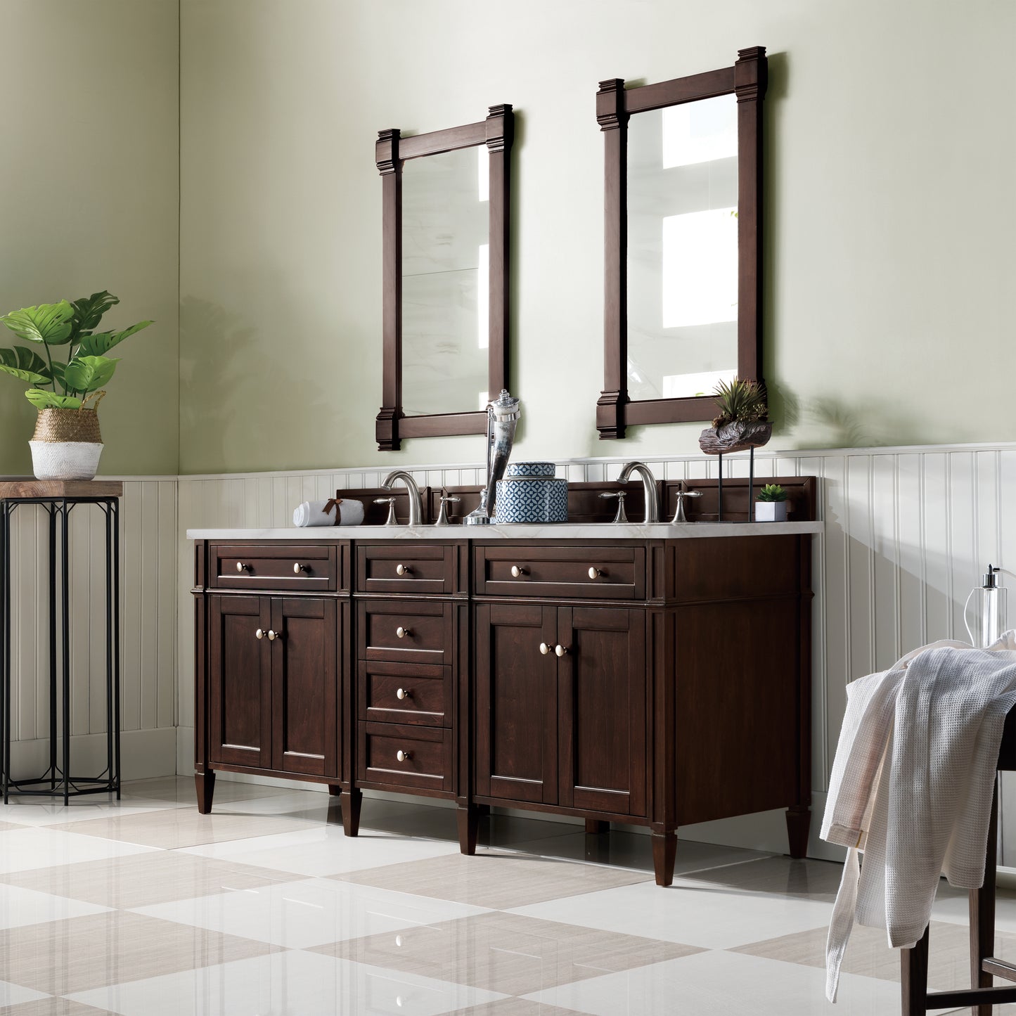 James Martin Brittany 72" Double Vanity with 3 CM Countertop & FreePower Wireless Charger