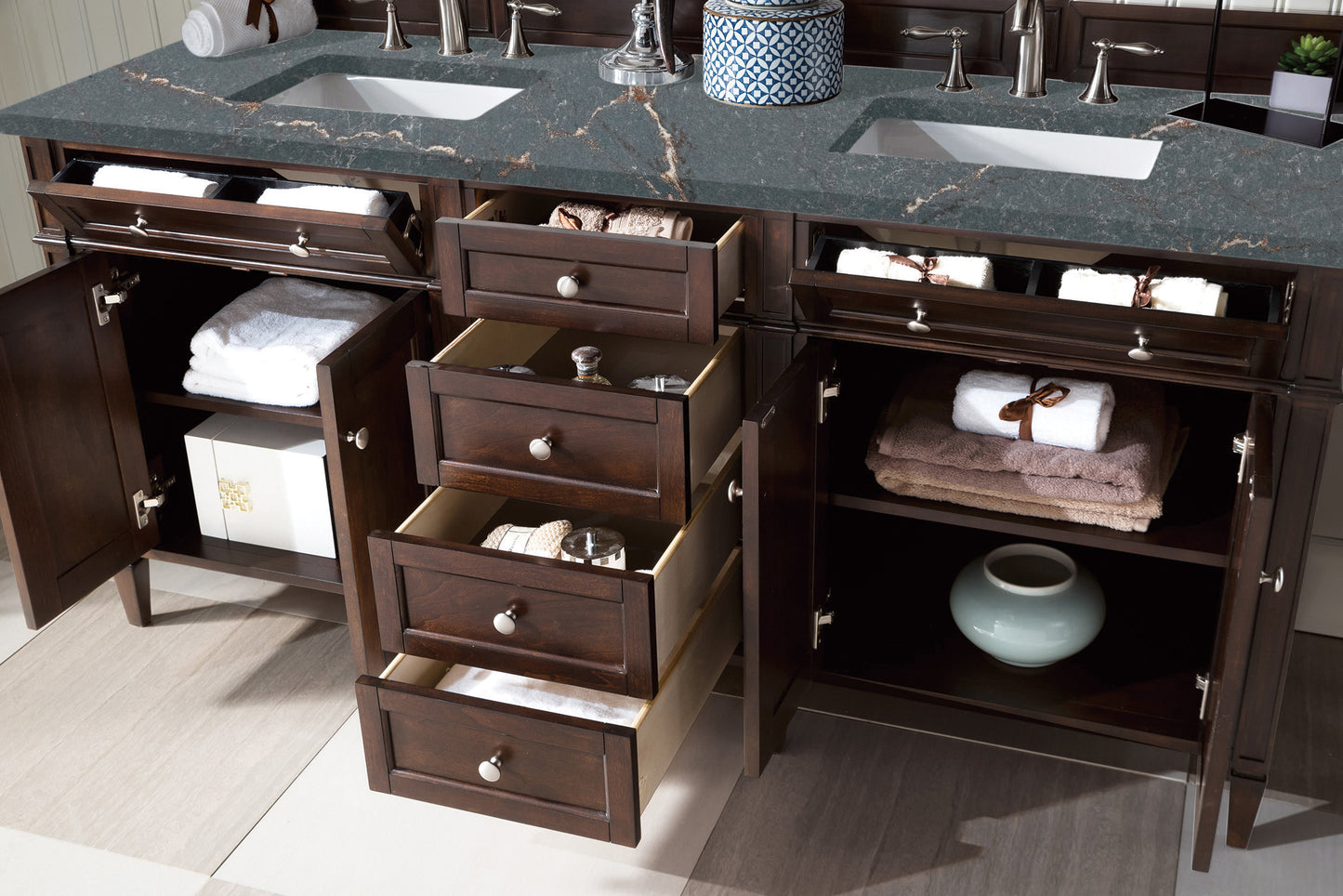 James Martin Brittany 72" Double Vanity with 3 CM Countertop & FreePower Wireless Charger