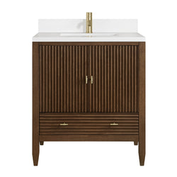 James Martin Myrrin 30" Single Vanity with Single Hole 3 CM White Zeus Silestone Top and Matching Backsplash