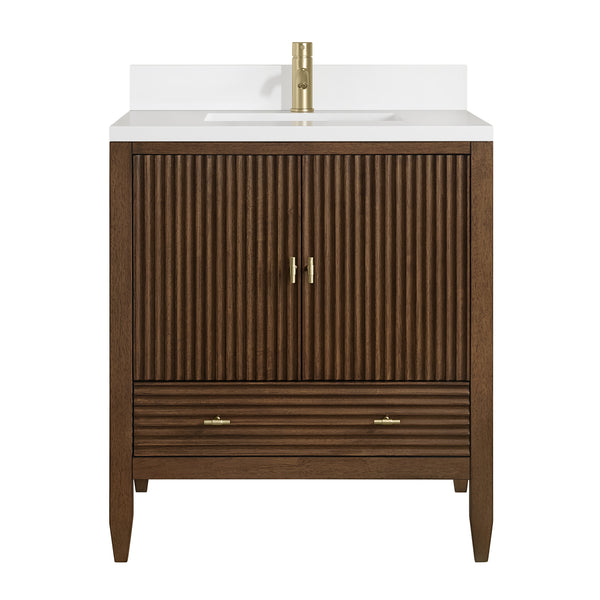 James Martin Myrrin 30" Single Vanity with Single Hole 3 CM White Zeus Silestone Top and Matching Backsplash