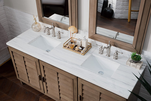 James Martin Portland 72" Double Vanity Whitewashed Walnut with 3 CM Countertop & FreePower Wireless Charger