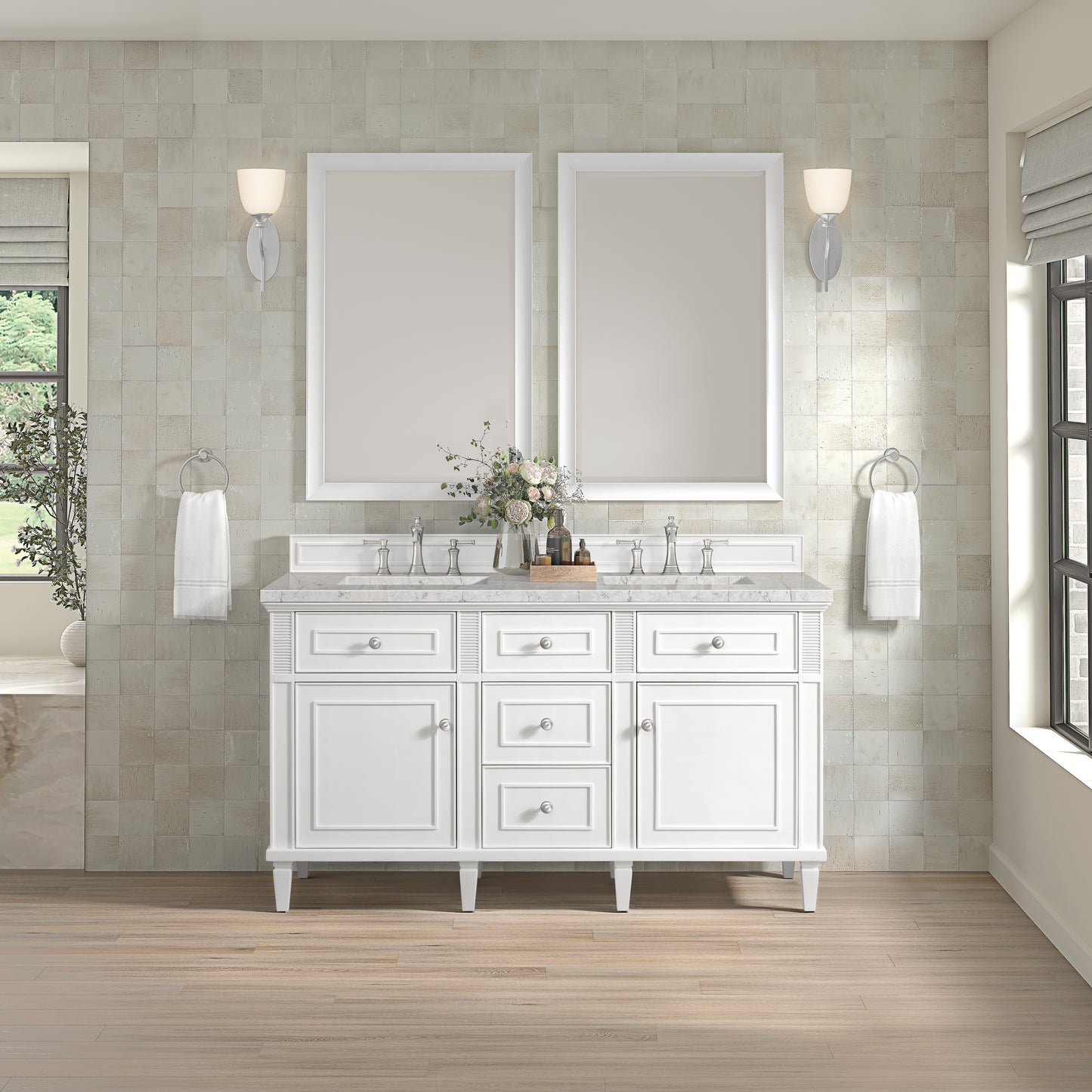 James Martin Lorelai 60" Double Vanity with 3 CM Countertop & FreePower Wireless Charger