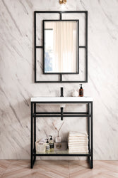 James Martin Boston 31.5" Single Console Vanity with White Glossy Composite Stone Top - Luxe Bathroom Vanities