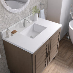 James Martin Portland 36" Single Vanity Whitewashed Walnut with Single Hole 3 CM White Zeus Silestone Top & Backsplash