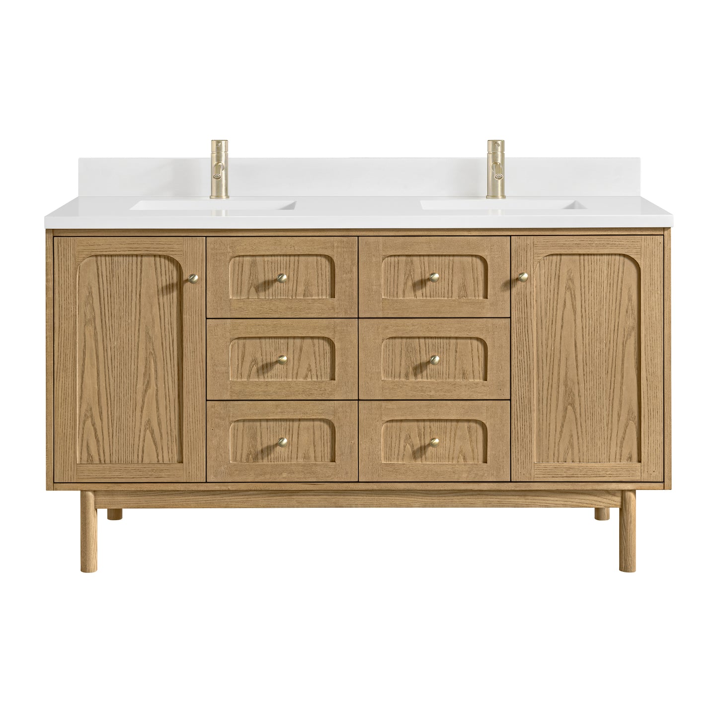 James Martin Laurent 60" Double Vanity with Single Hole 3 CM White Zeus Silestone Top & Matching Backsplash