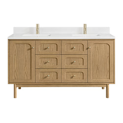 James Martin Laurent 60" Double Vanity with Single Hole 3 CM White Zeus Silestone Top & Matching Backsplash