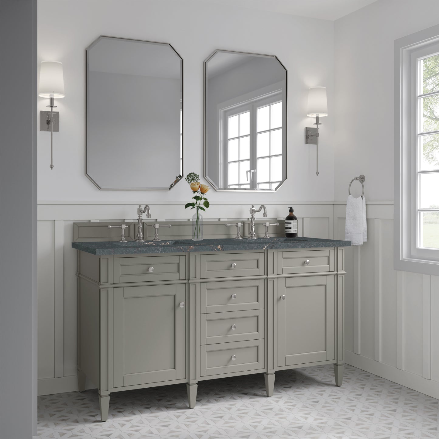 James Martin Brittany 60" Double Vanity with 3 CM Countertop & FreePower Wireless Charger