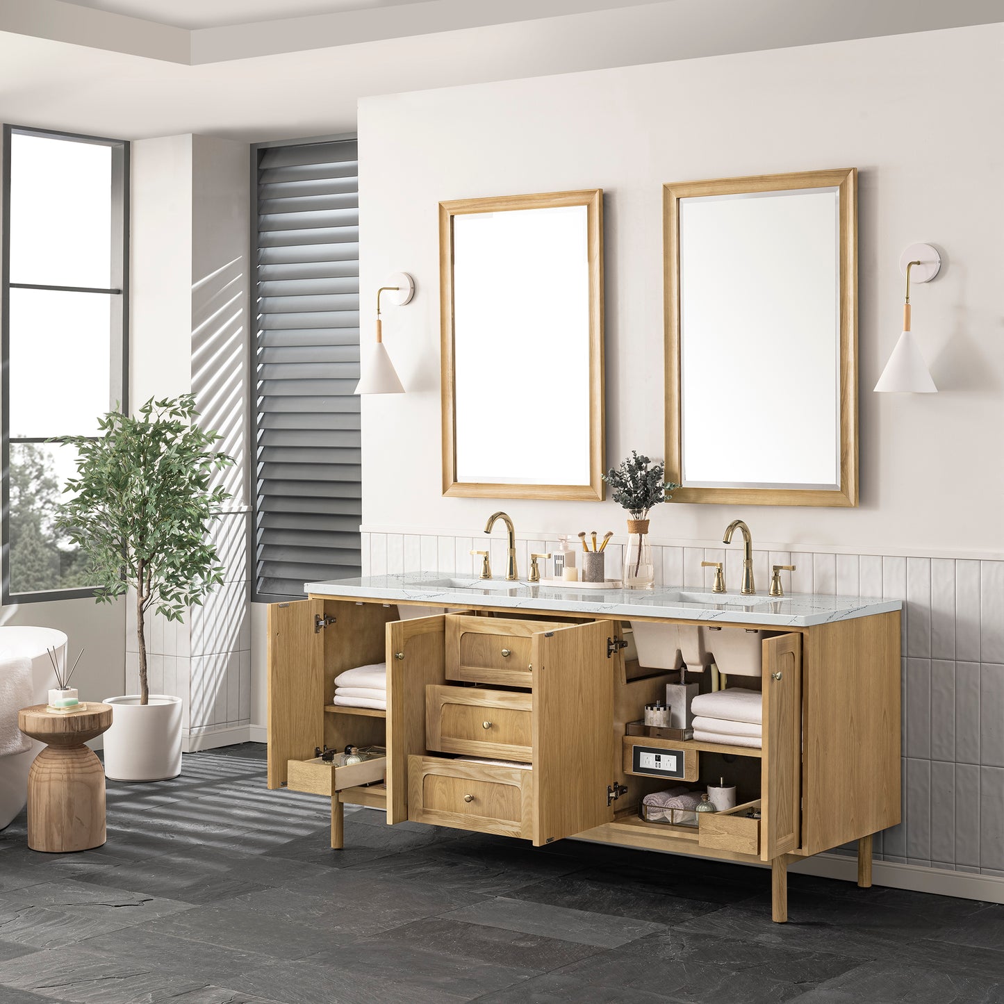 James Martin Laurent 72" Double Vanity with 3 CM Countertop & FreePower Wireless Charger