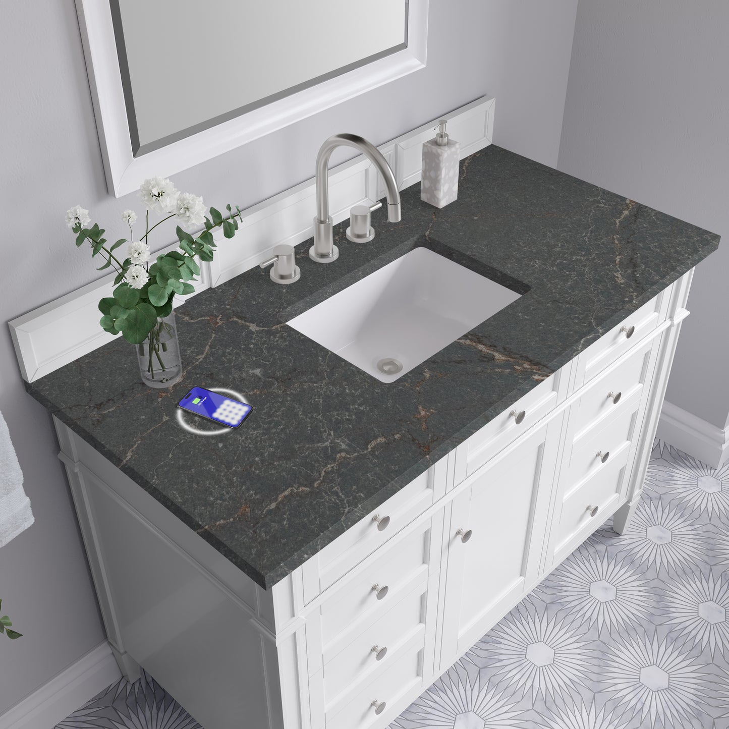 James Martin Brittany 48" Single Vanity with 3 CM Countertop & FreePower Wireless Charger