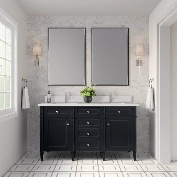 James Martin Brittany 60" Double Vanity with Single Hole 3 CM White Zeus Silestone Top & Backsplash