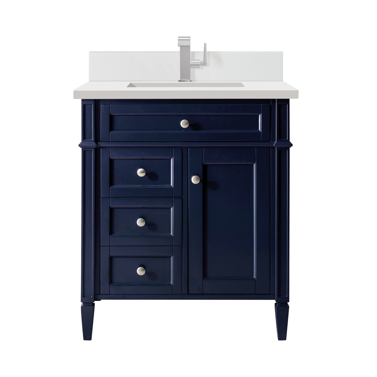 James Martin Brittany 30" Single Vanity with Single Hole 3 CM White Zeus Silestone Top & Backsplash