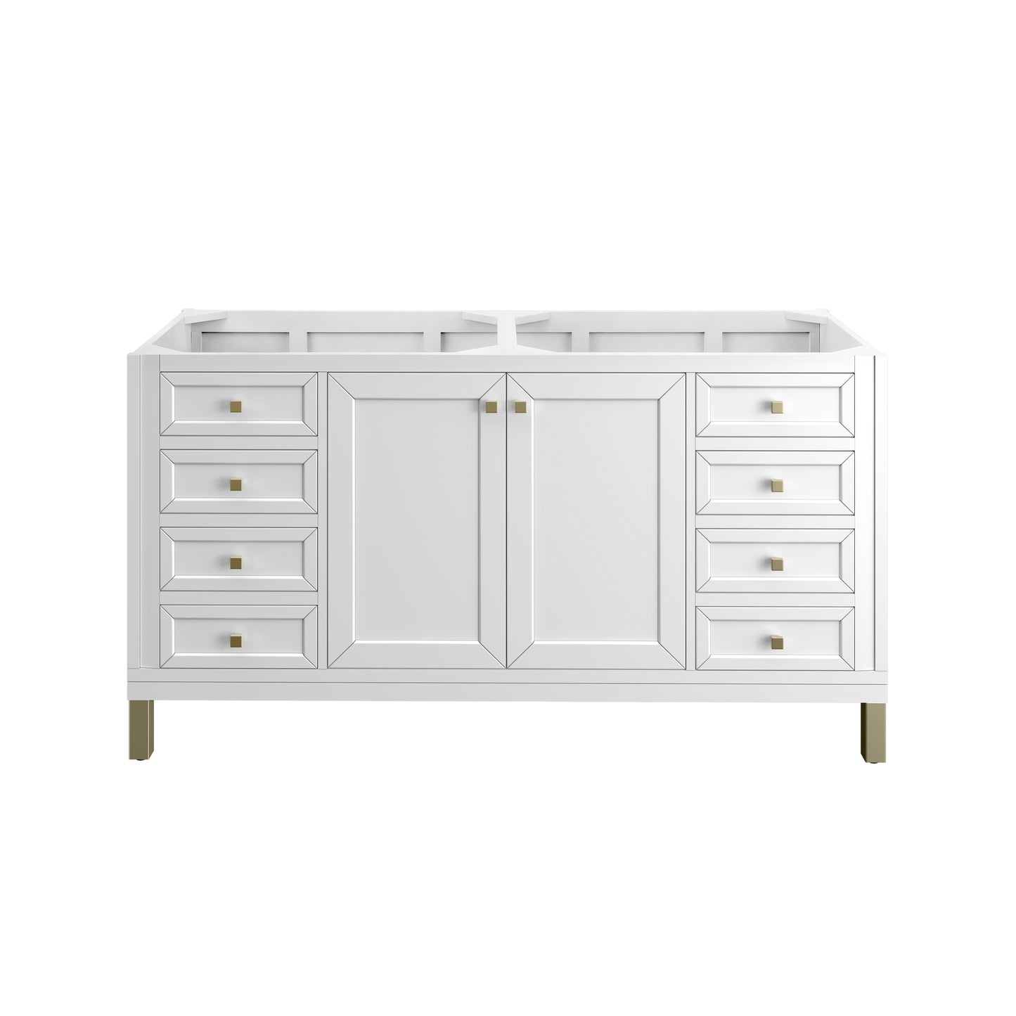 James Martin Chicago 60" Double Vanity with Single Hole 3CM White Zeus Silestone Top & Backsplash