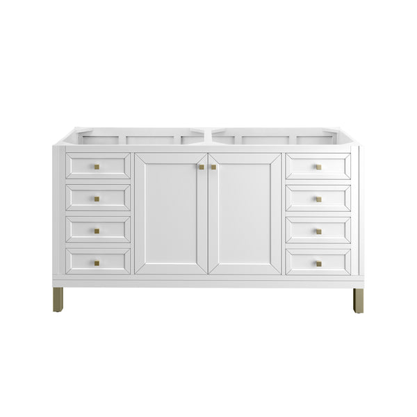 James Martin Chicago 60" Double Vanity with Single Hole 3CM White Zeus Silestone Top & Backsplash