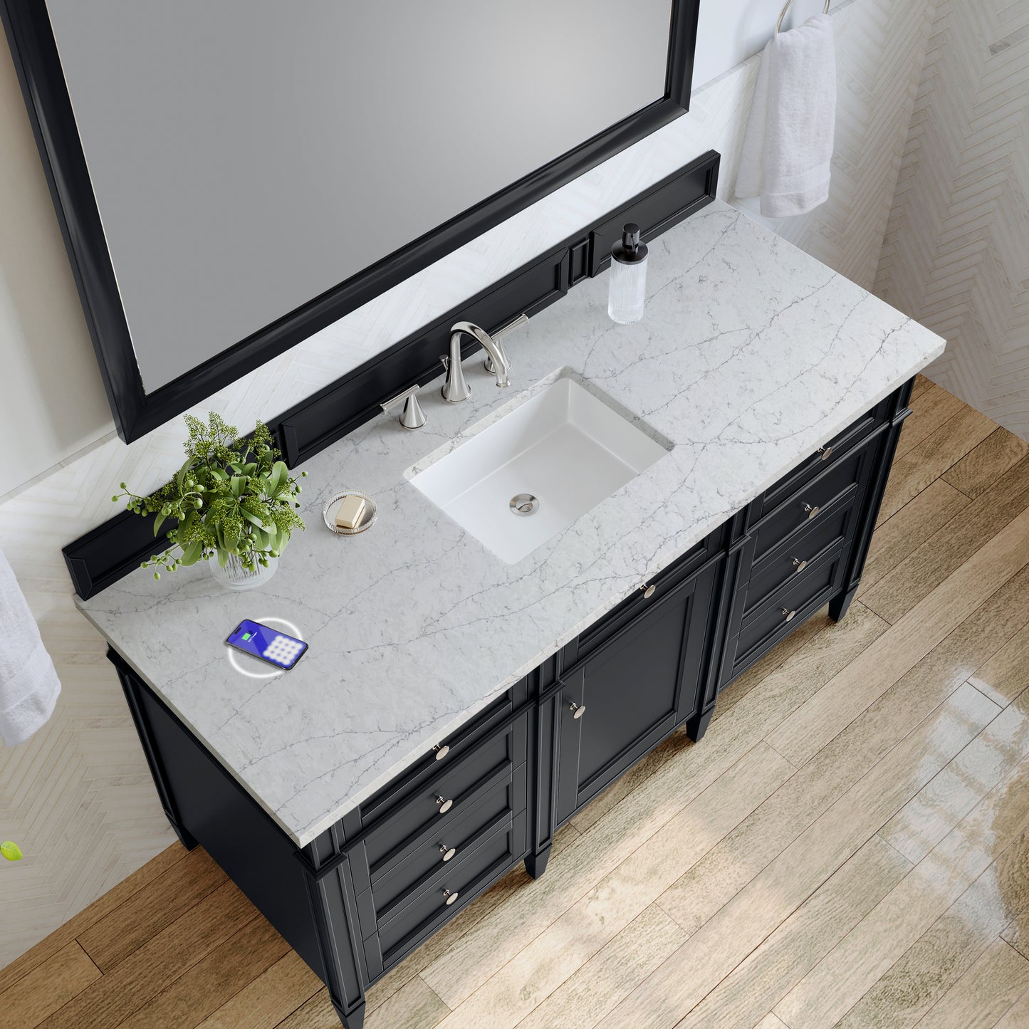 James Martin Brittany 60" Single Vanity with 3 CM Countertop & FreePower Wireless Charger