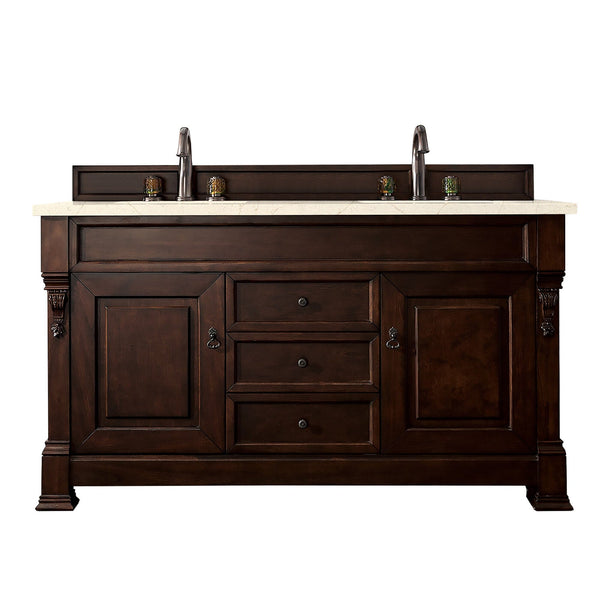 James Martin Brookfield 60" Double Vanity Vanities James Martin Burnished Mahogany w/ 3 CM Eternal Marfil Quartz Top 