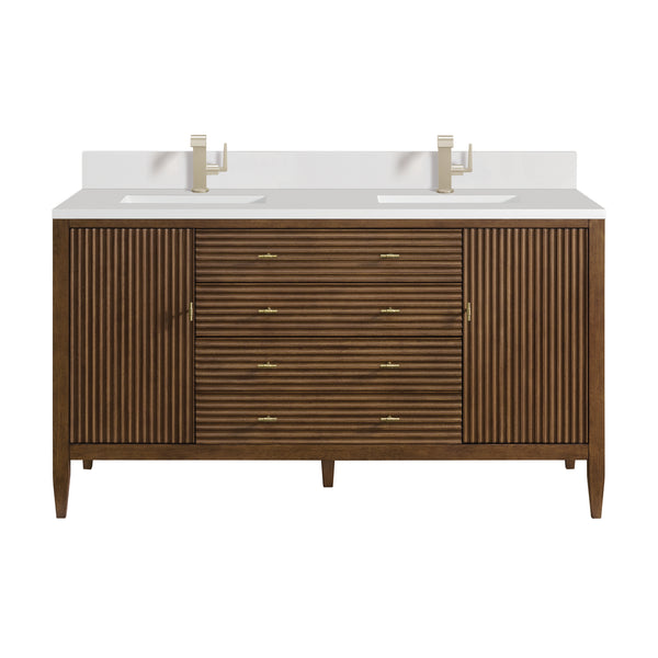 James Martin Myrrin 60" Double Vanity with Single Hole 3 CM White Zeus Silestone Top & Backsplash