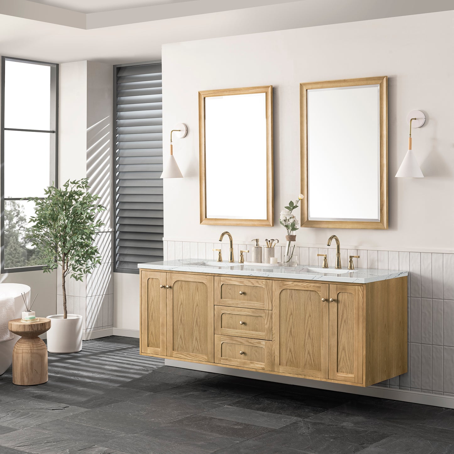 James Martin Laurent 72" Double Vanity, Light Natural Oak