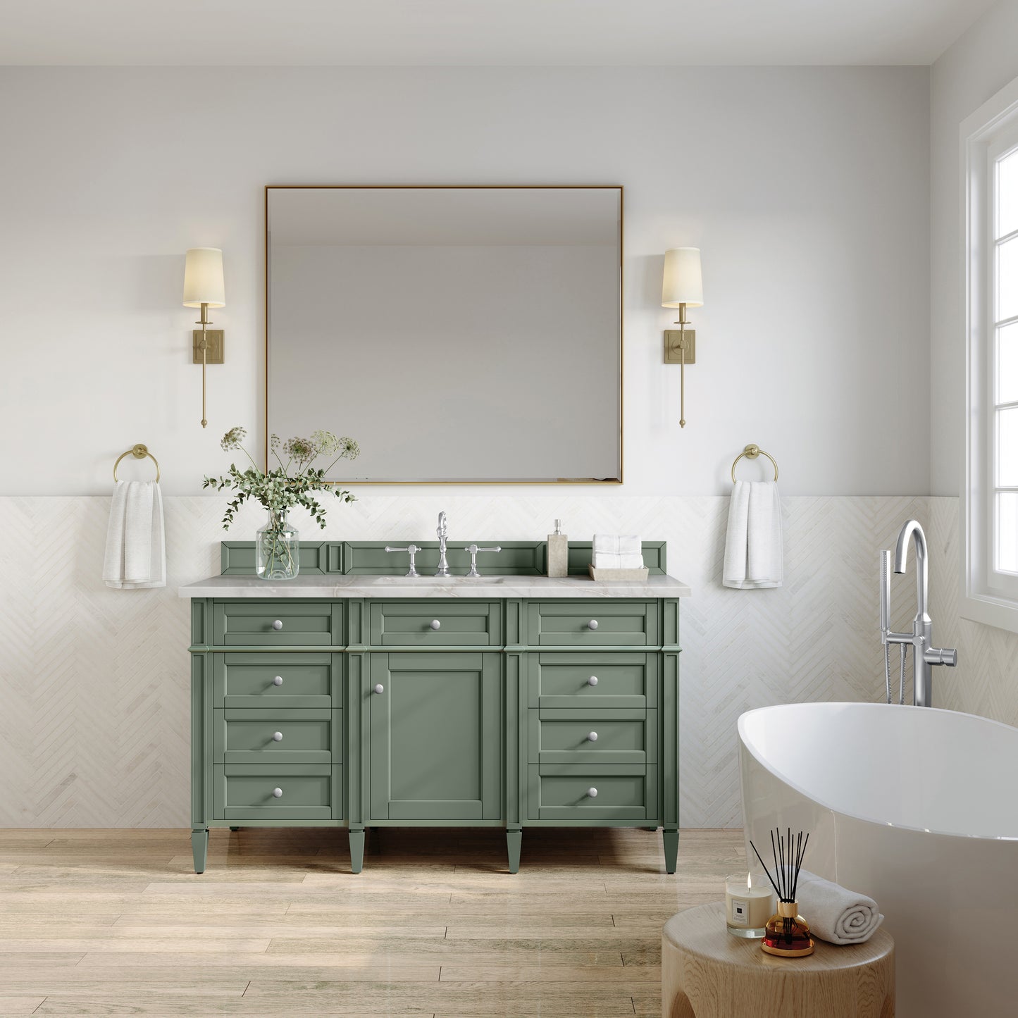 James Martin Brittany 60" Single Vanity with 3 CM Countertop & FreePower Wireless Charger