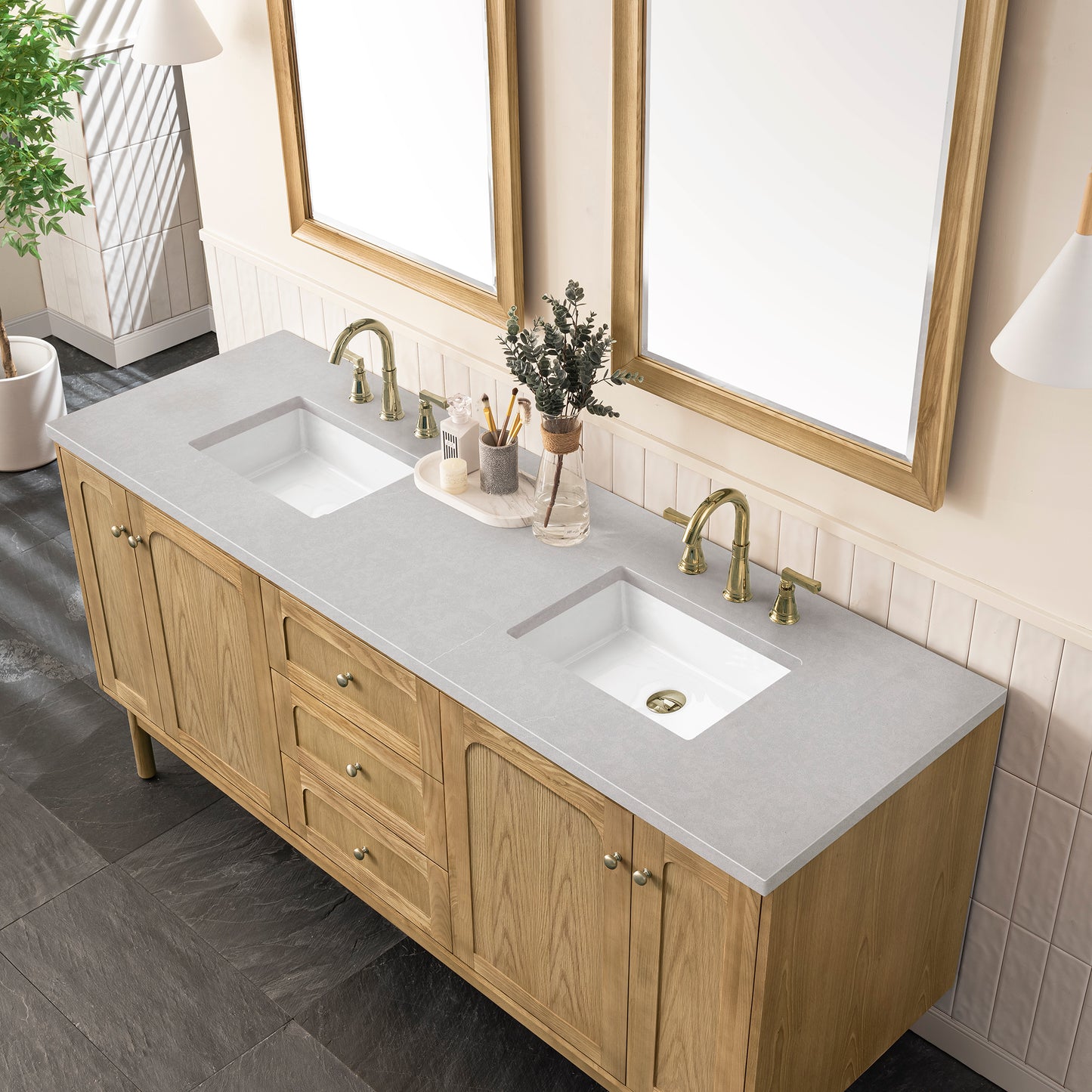 James Martin Laurent 72" Double Vanity, Light Natural Oak