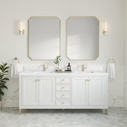 James Martin Chicago 72" Double Vanity with Single Hole 3CM White Zeus Silestone Top & Backsplash