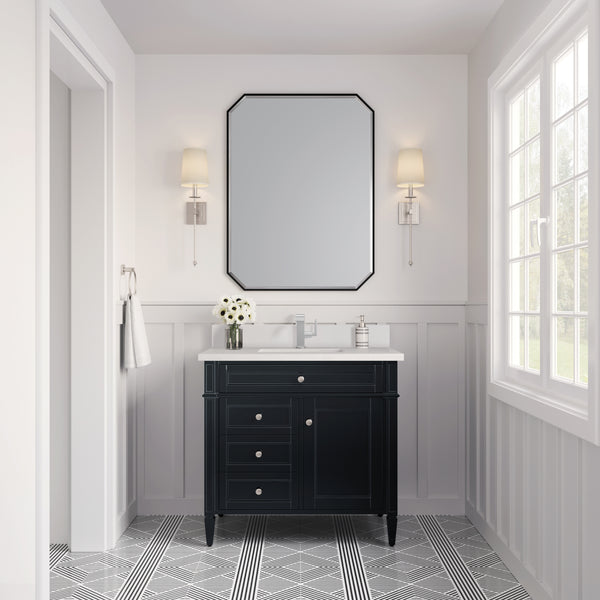 James Martin Brittany 36" Single Vanity with Single Hole 3 CM White Zeus Silestone Top & Backsplash