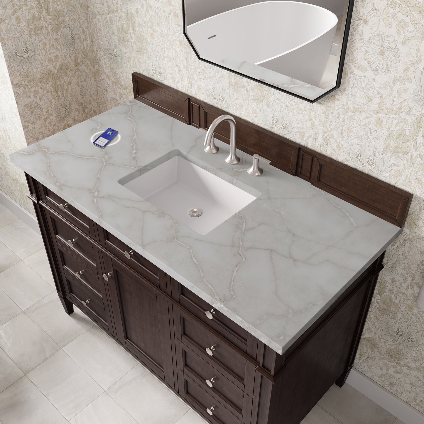 James Martin Brittany 48" Single Vanity with 3 CM Countertop & FreePower Wireless Charger