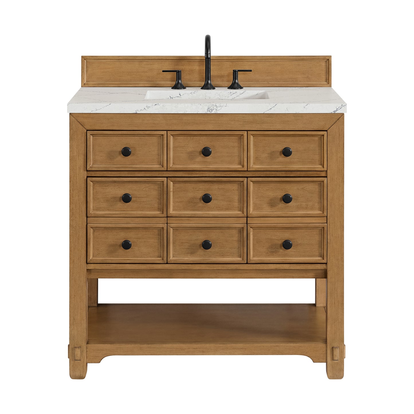 James Martin Malibu 36" Single Vanity, Amber Birch w/ 3 CM Counter Top - Luxe Bathroom Vanities