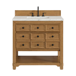 James Martin Malibu 36" Single Vanity, Amber Birch w/ 3 CM Counter Top - Luxe Bathroom Vanities