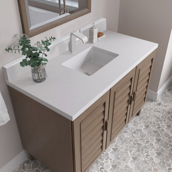 James Martin Portland 48" Single Vanity Whitewashed Walnut with Single Hole 3 CM White Zeus Silestone Top & Backsplash