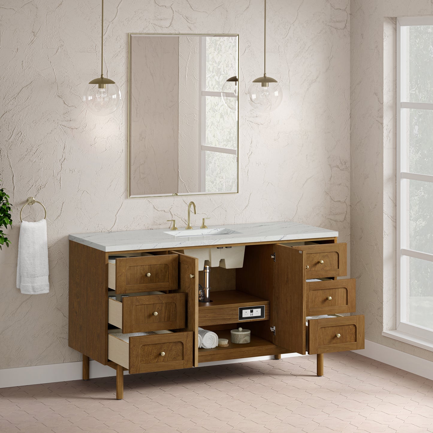 James Martin Laurent 60" Single Vanity with 3 CM Countertop & FreePower Wireless Charger