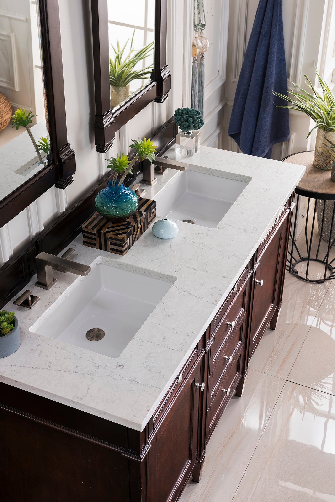 James Martin Brittany 60" Double Vanity with 3 CM Countertop & FreePower Wireless Charger