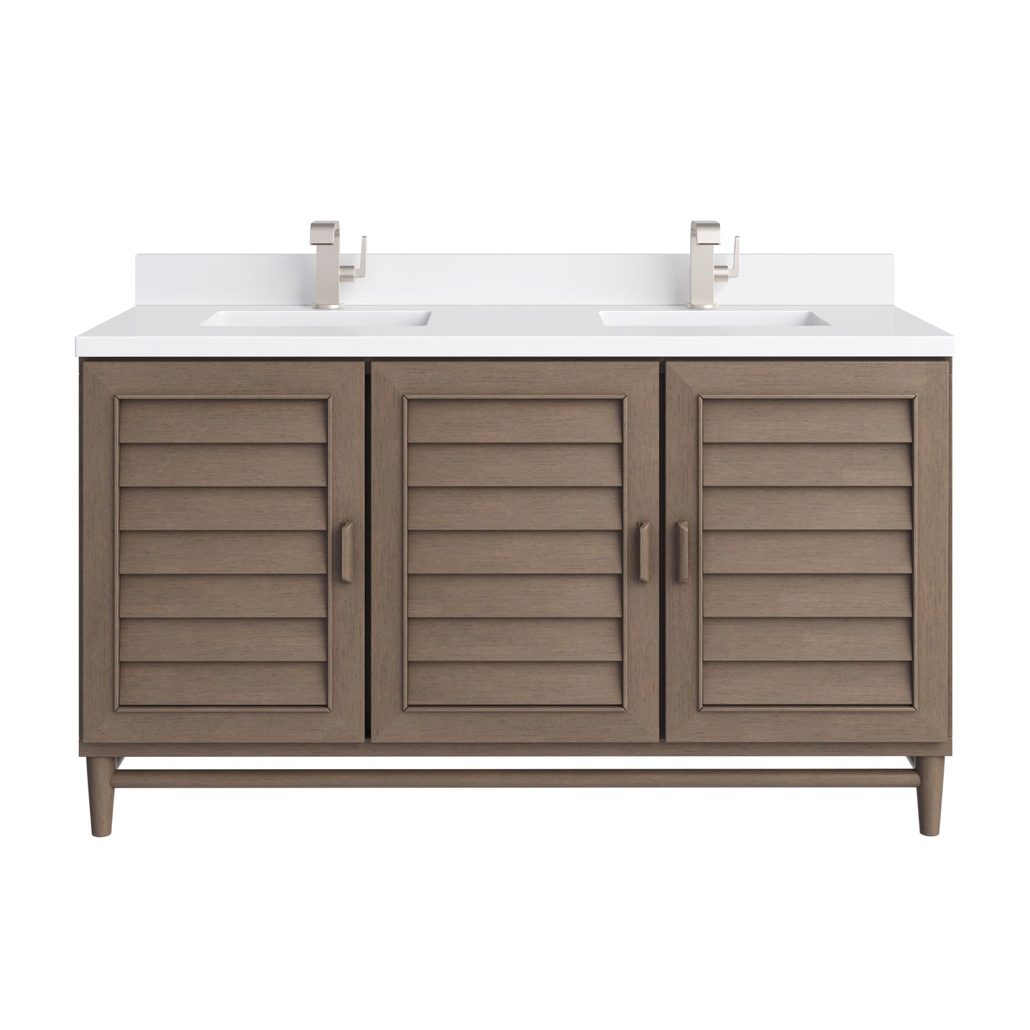 James Martin Portland 60" Double Vanity Whitewashed Walnut with Single Hole 3 CM White Zeus Silestone Top & Backsplash