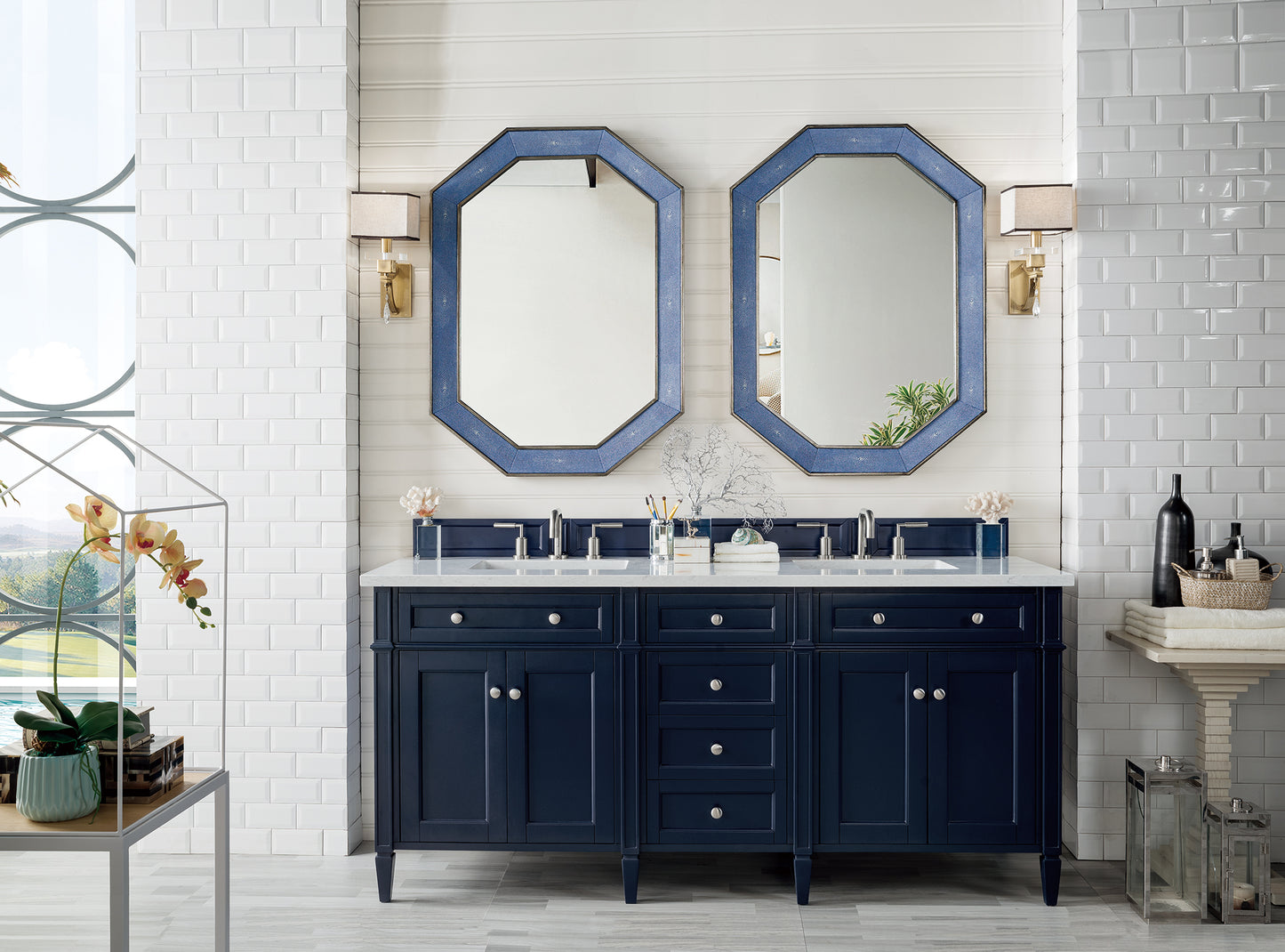 James Martin Brittany 72" Double Vanity with 3 CM Countertop & FreePower Wireless Charger