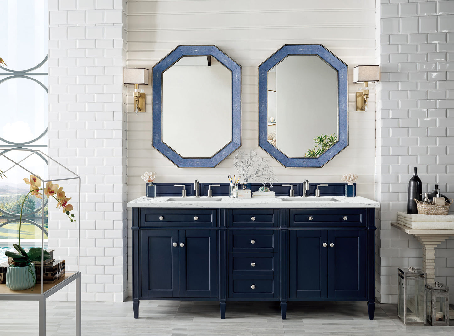 James Martin Brittany 72" Double Vanity with 3 CM Countertop & FreePower Wireless Charger