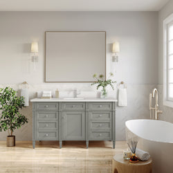 James Martin Brittany 60" Single Vanity with Single Hole 3 CM White Zeus Silestone Top & Backsplash