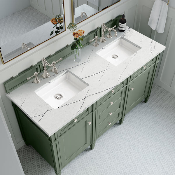 James Martin Brittany 60" Double Vanity, Smokey Celadon - Luxe Bathroom Vanities