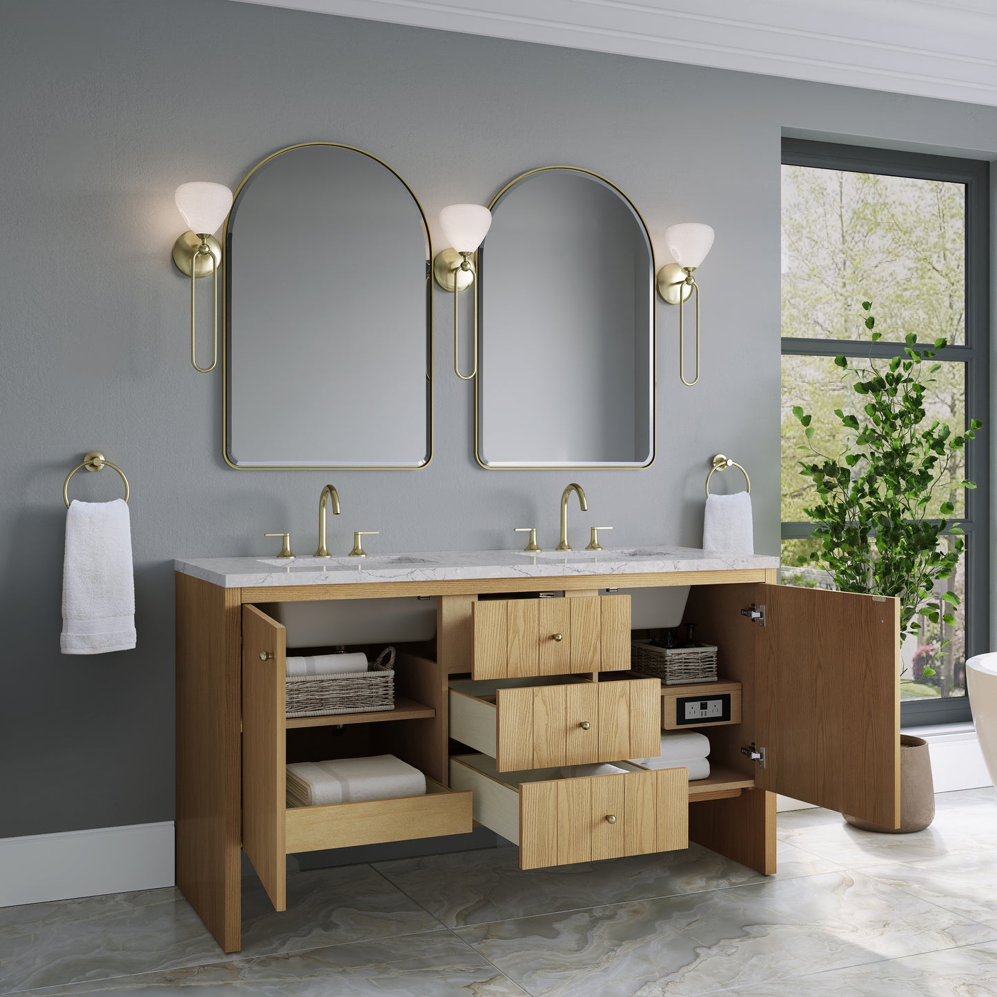 James Martin Hudson 60" Double Vanity with 3 CM Countertop & FreePower Wireless Charger