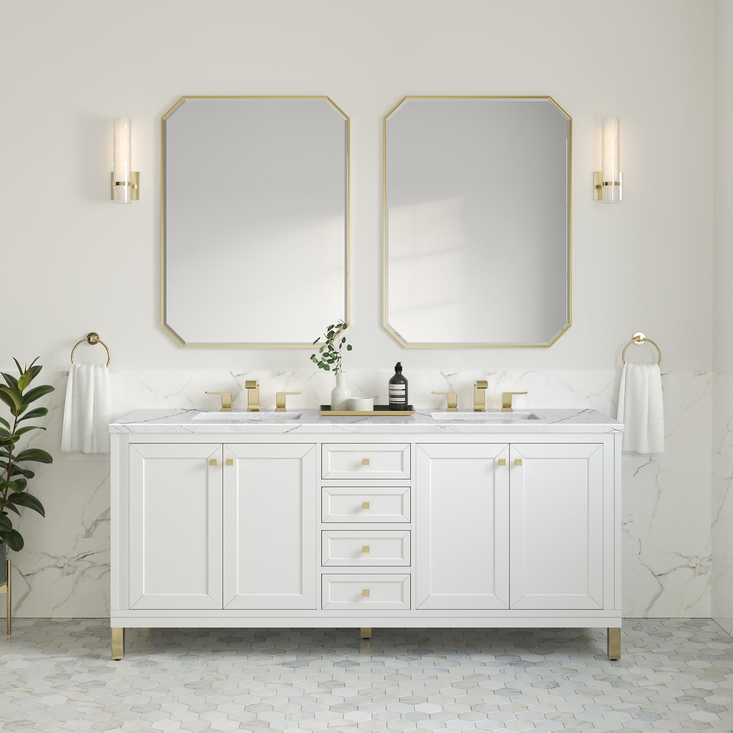 James Martin Chicago 72" Double Vanity, Glossy White - Luxe Bathroom Vanities