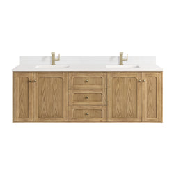 James Martin Laurent 72" Double Vanity with Single Hole 3 CM White Zeus Silestone Top and Matching Backsplash