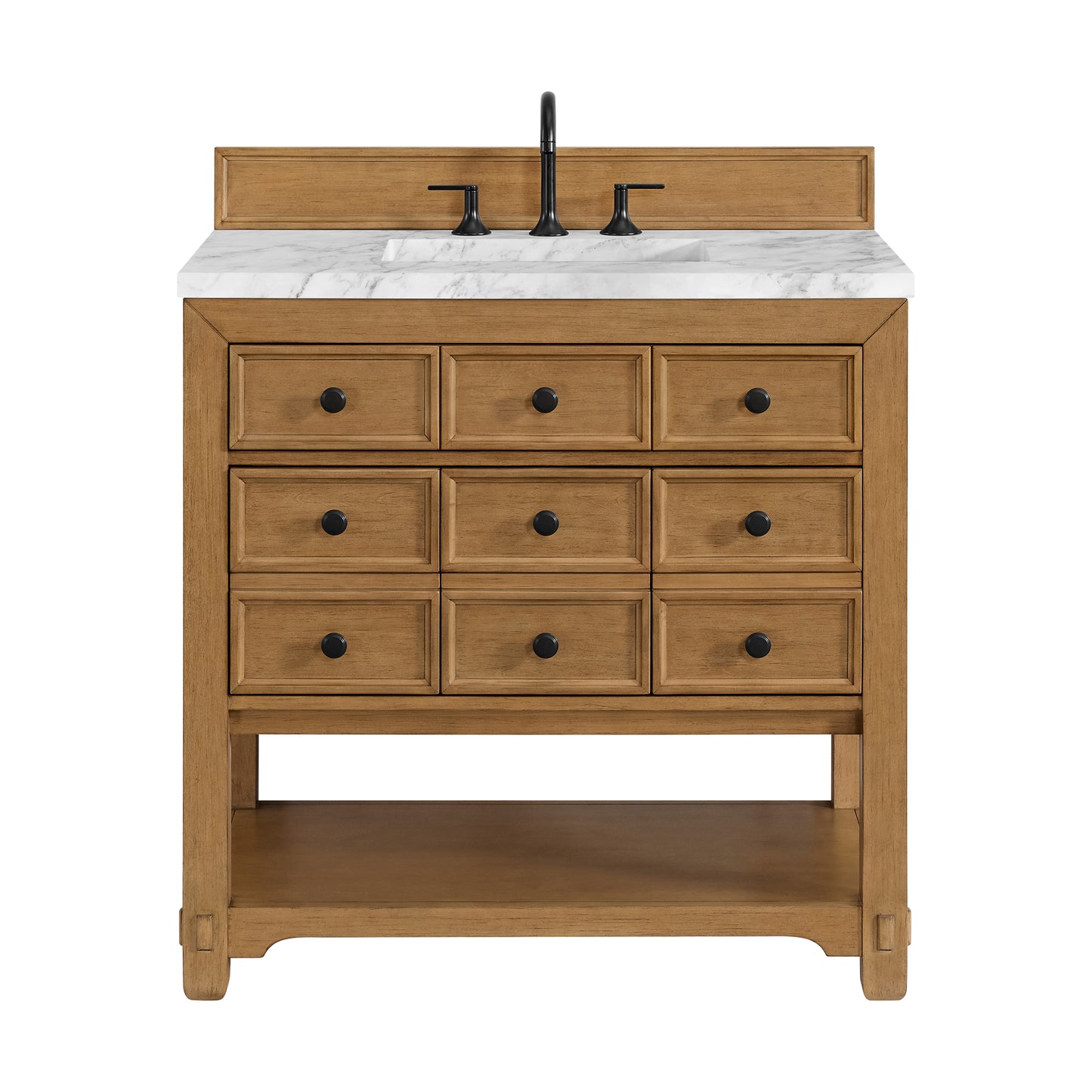 James Martin Malibu 36" Single Vanity, Amber Birch w/ 3 CM Counter Top - Luxe Bathroom Vanities