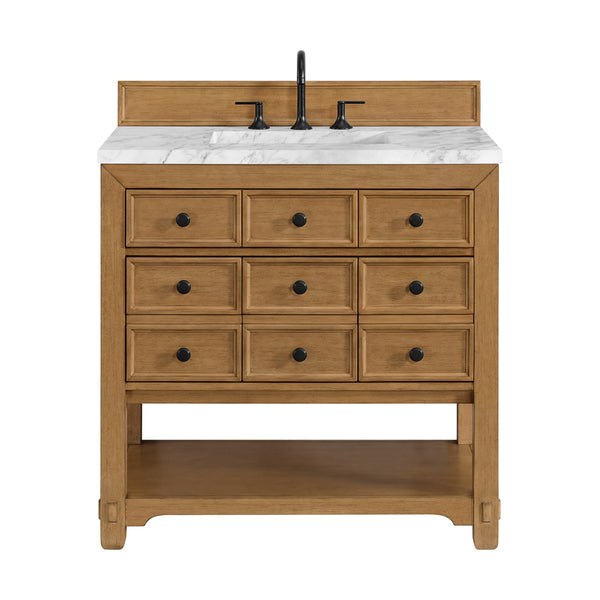 James Martin Malibu 36" Single Vanity, Amber Birch w/ 3 CM Counter Top - Luxe Bathroom Vanities