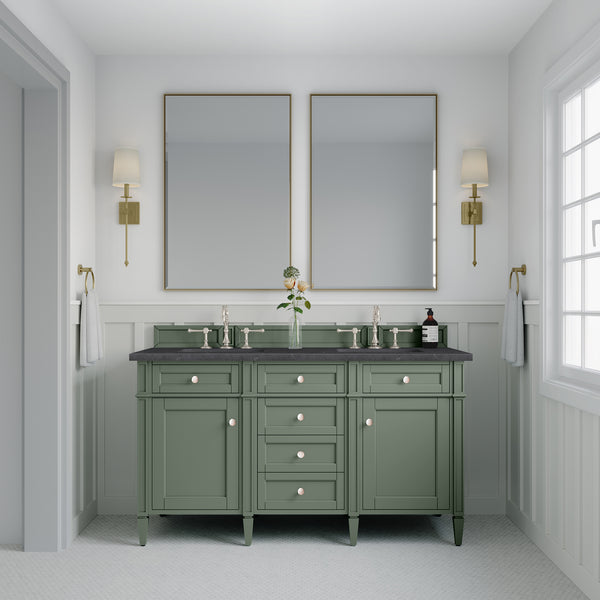 James Martin Brittany 60" Double Vanity, Smokey Celadon - Luxe Bathroom Vanities