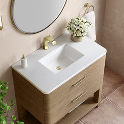 James Martin Lucian 36" Single Vanity, Pebble Oak w/ 3 CM Top - Luxe Bathroom Vanities