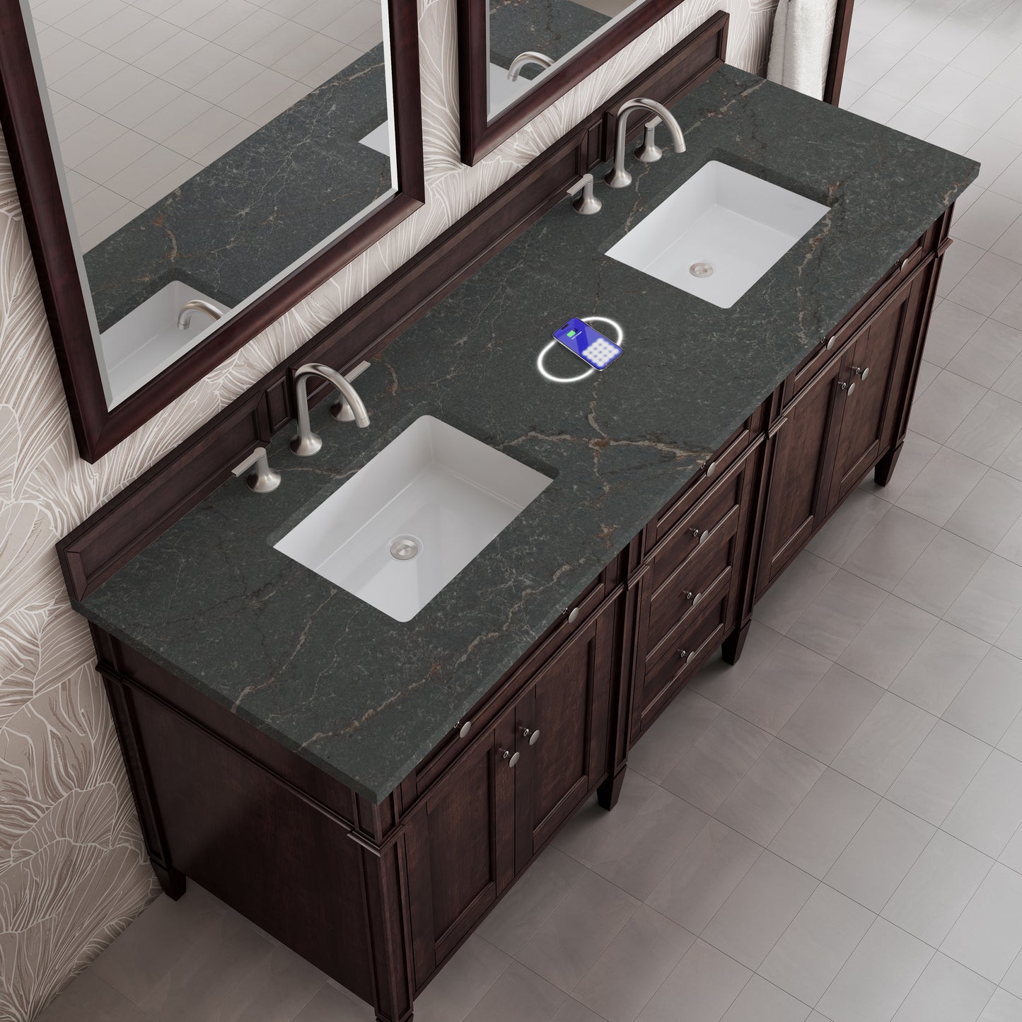 James Martin Brittany 72" Double Vanity with 3 CM Countertop & FreePower Wireless Charger