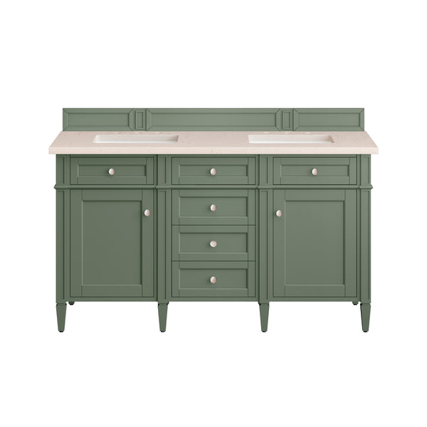 James Martin Brittany 60" Double Vanity, Smokey Celadon - Luxe Bathroom Vanities