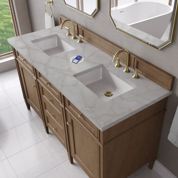 James Martin Brittany 60" Double Vanity with 3 CM Countertop & FreePower Wireless Charger